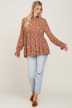 Rust Floral Ruffle Accent Babydoll Top
