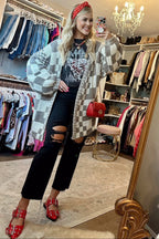 Mocha Checkered Oversized Chunky Knit Cardigan