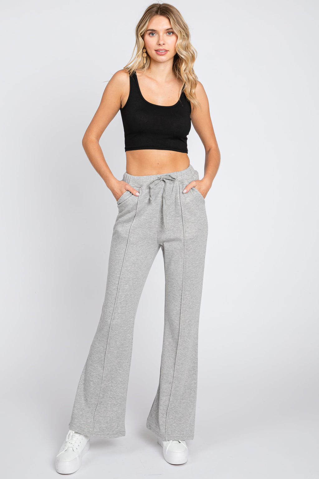 Heather Grey Faux Fur Lined Flare Lounge Pants