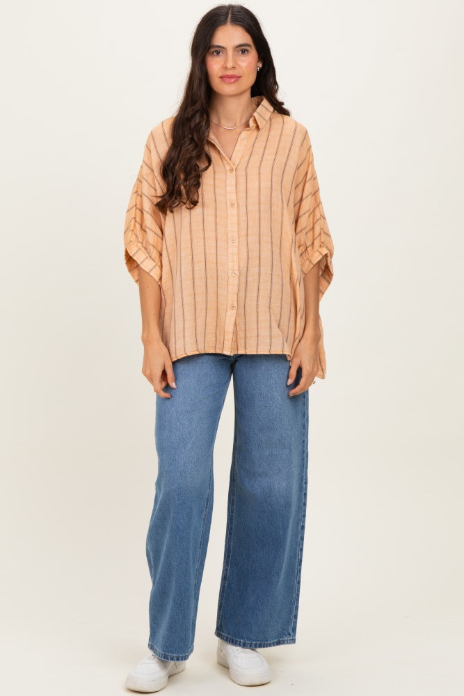 Yellow Striped Collared Oversized Top
