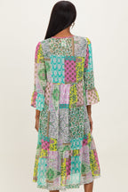 Green Floral Paisley Metallic Striped Tie Front Cover Up